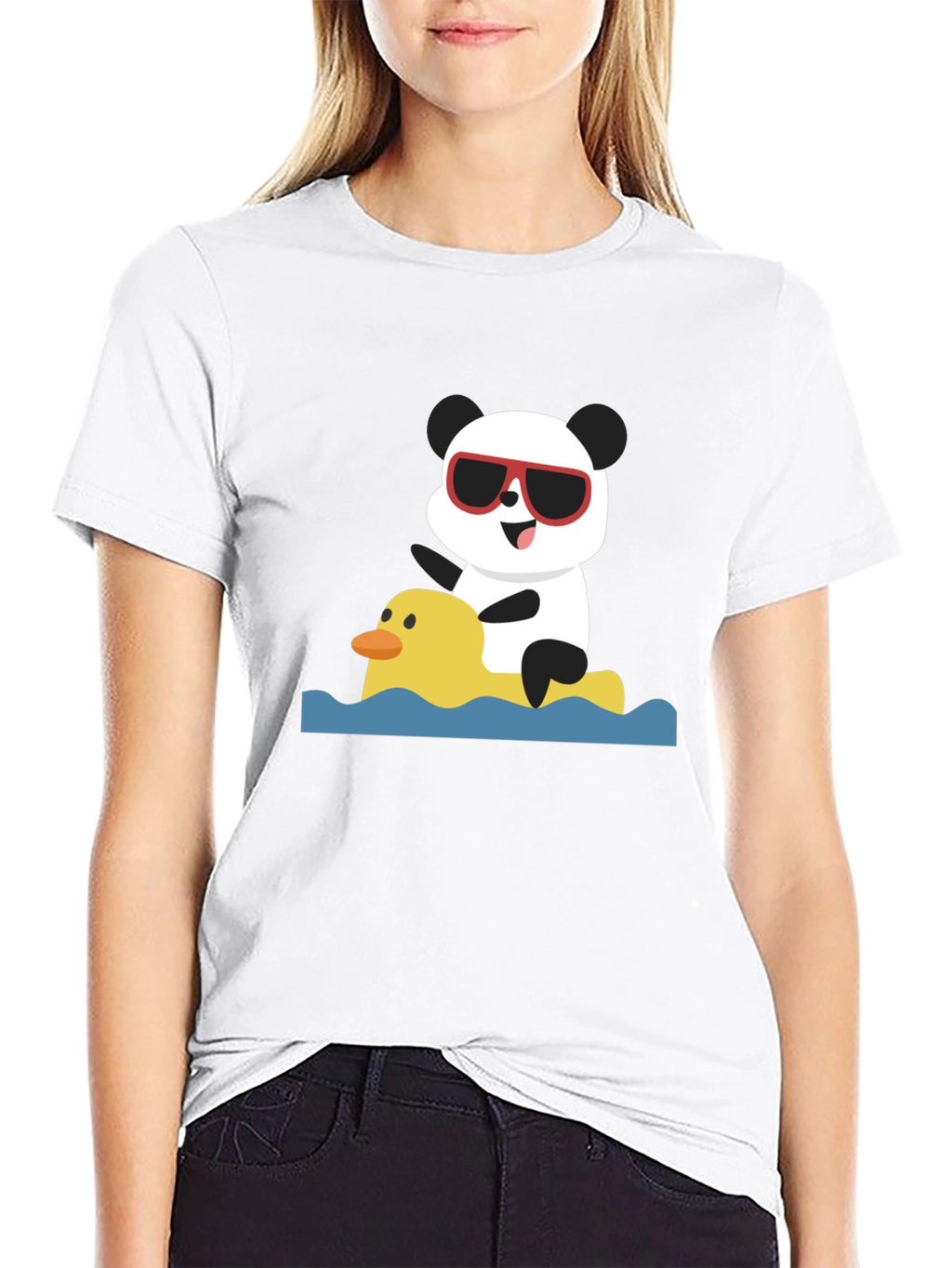 Panda Duck Ride Black T-Shirt