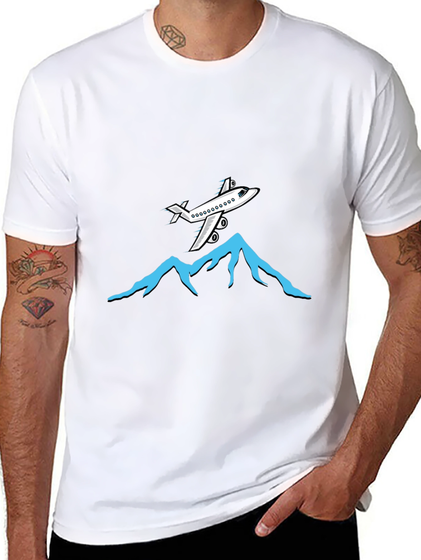 Airplane Over Mountains Graphic Tee - Black