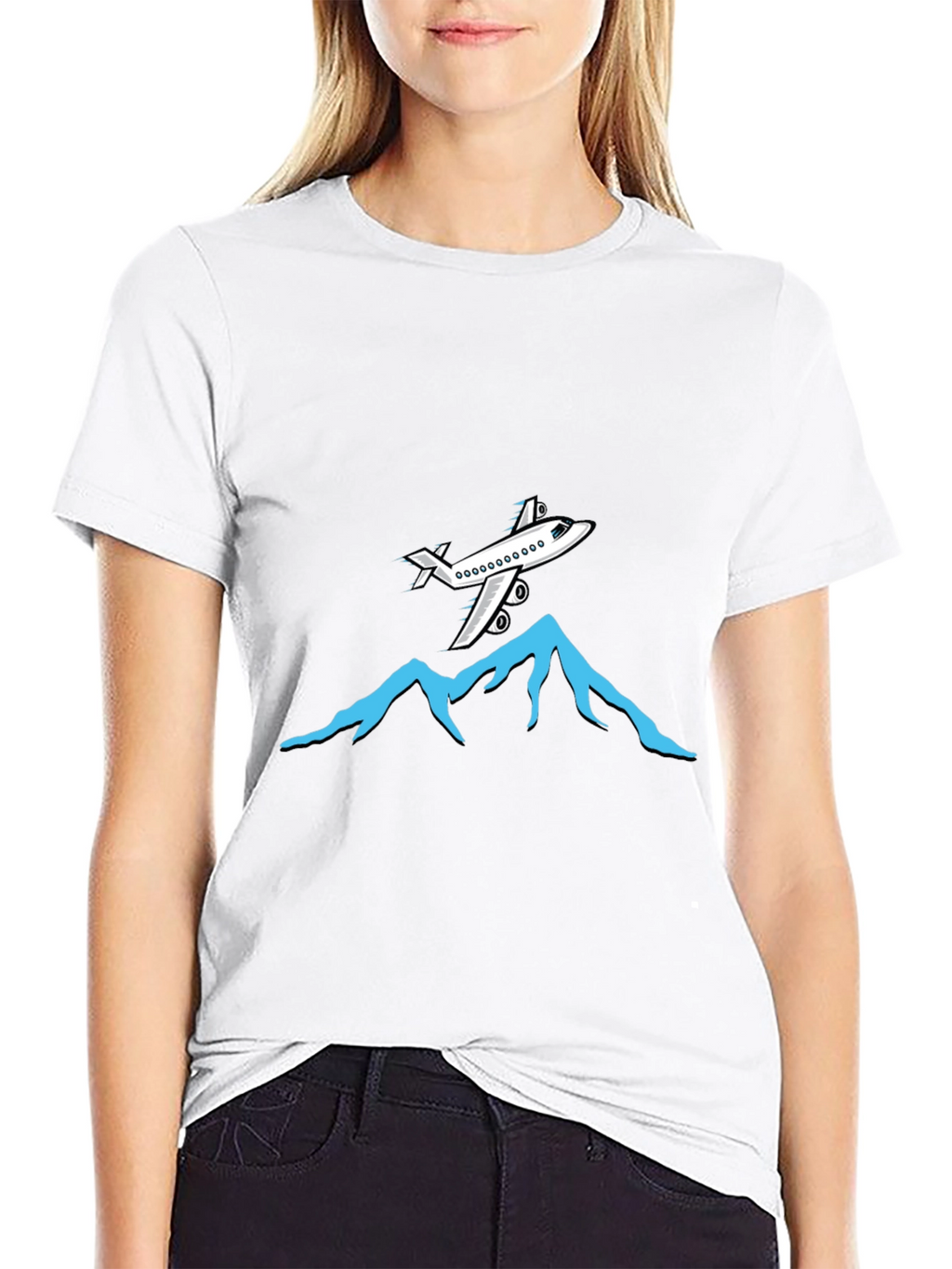 Airplane Over Mountains Graphic Tee - Black