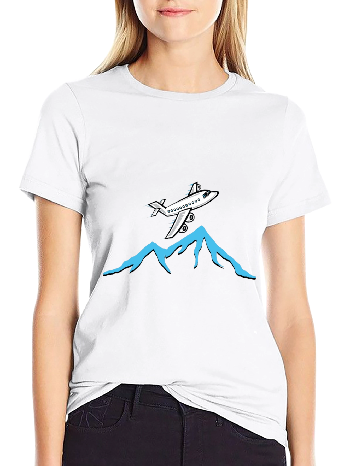 Airplane Over Mountains Graphic Tee - Black