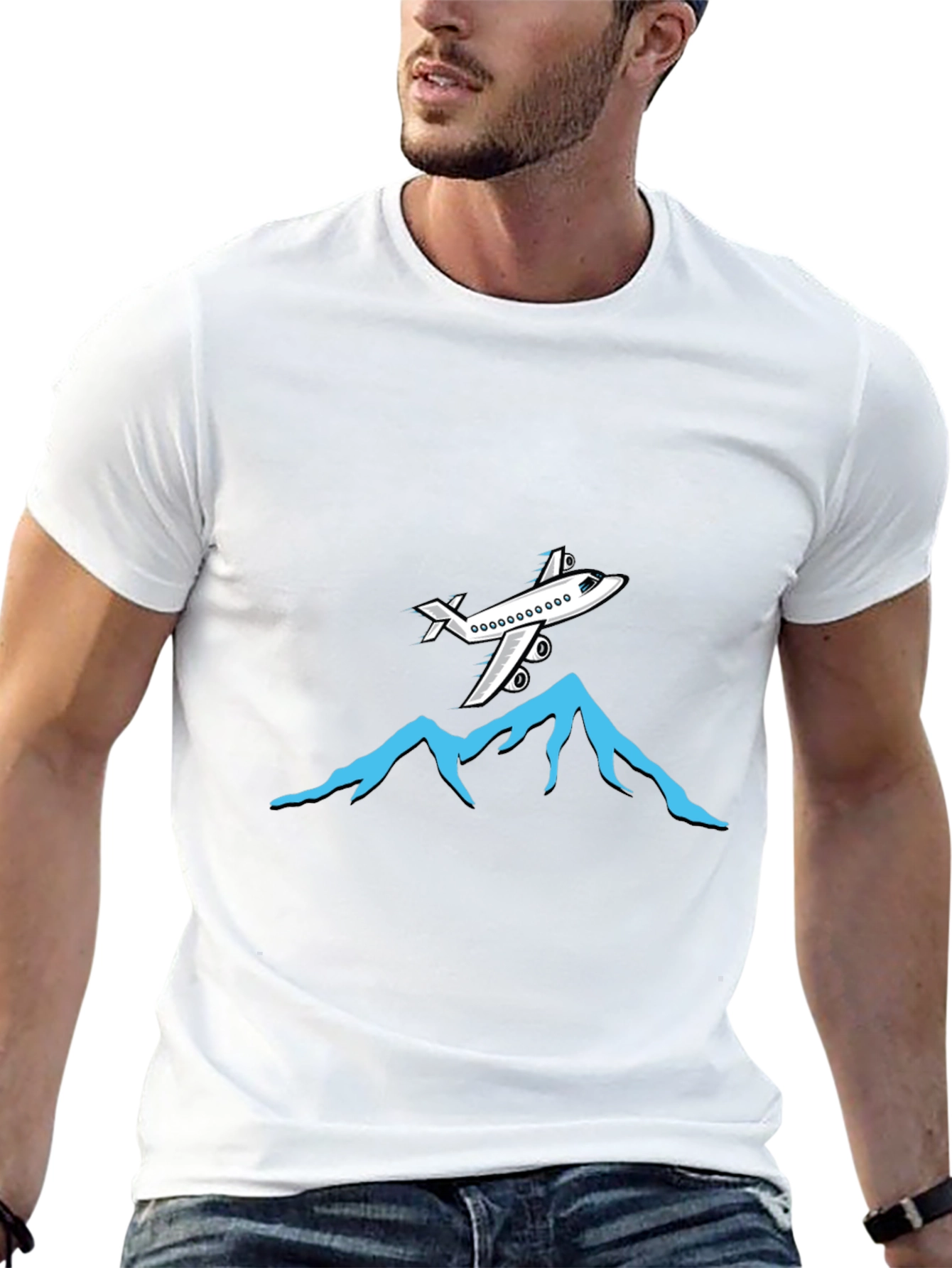 Airplane Over Mountains Graphic Tee - Black
