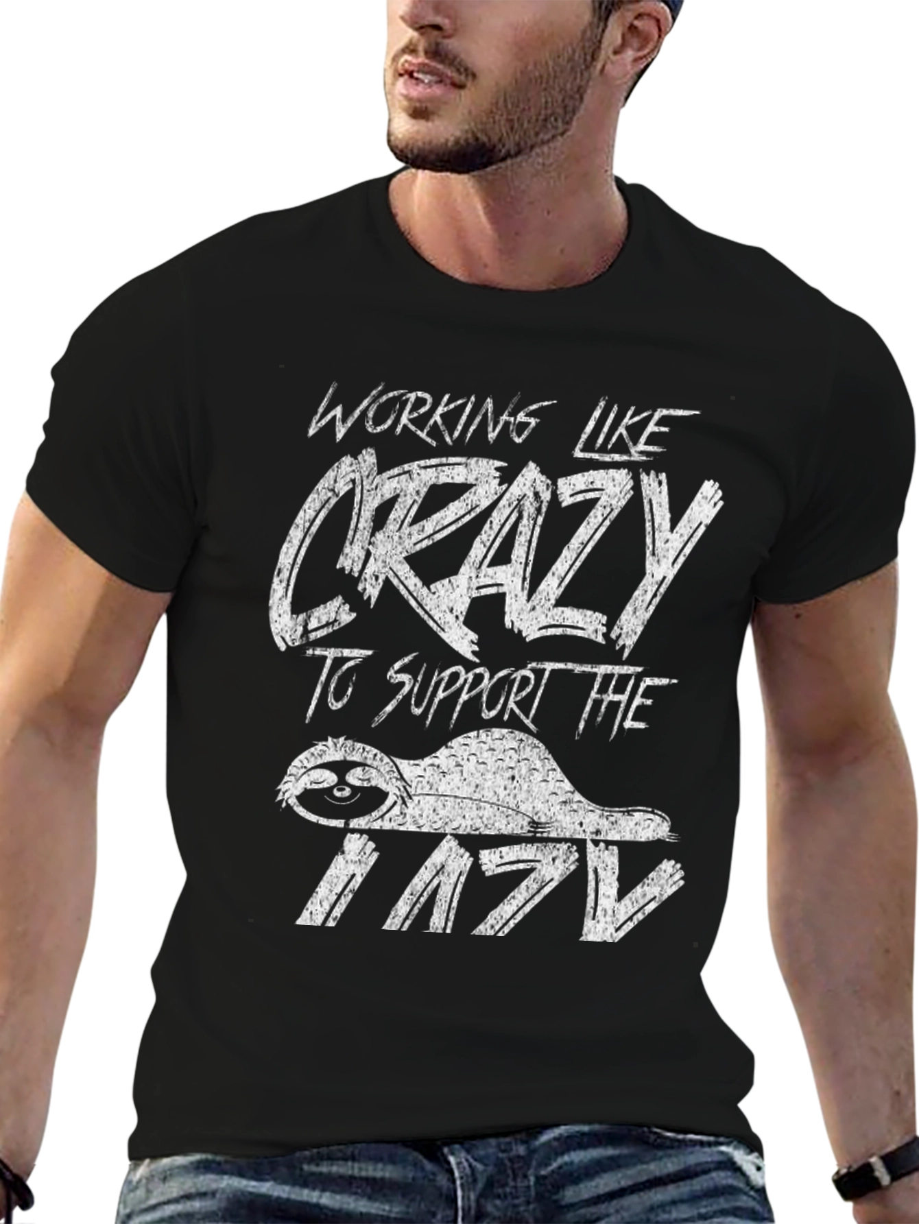 Funny Sloth Graphic T-Shirt - Working Like Crazy