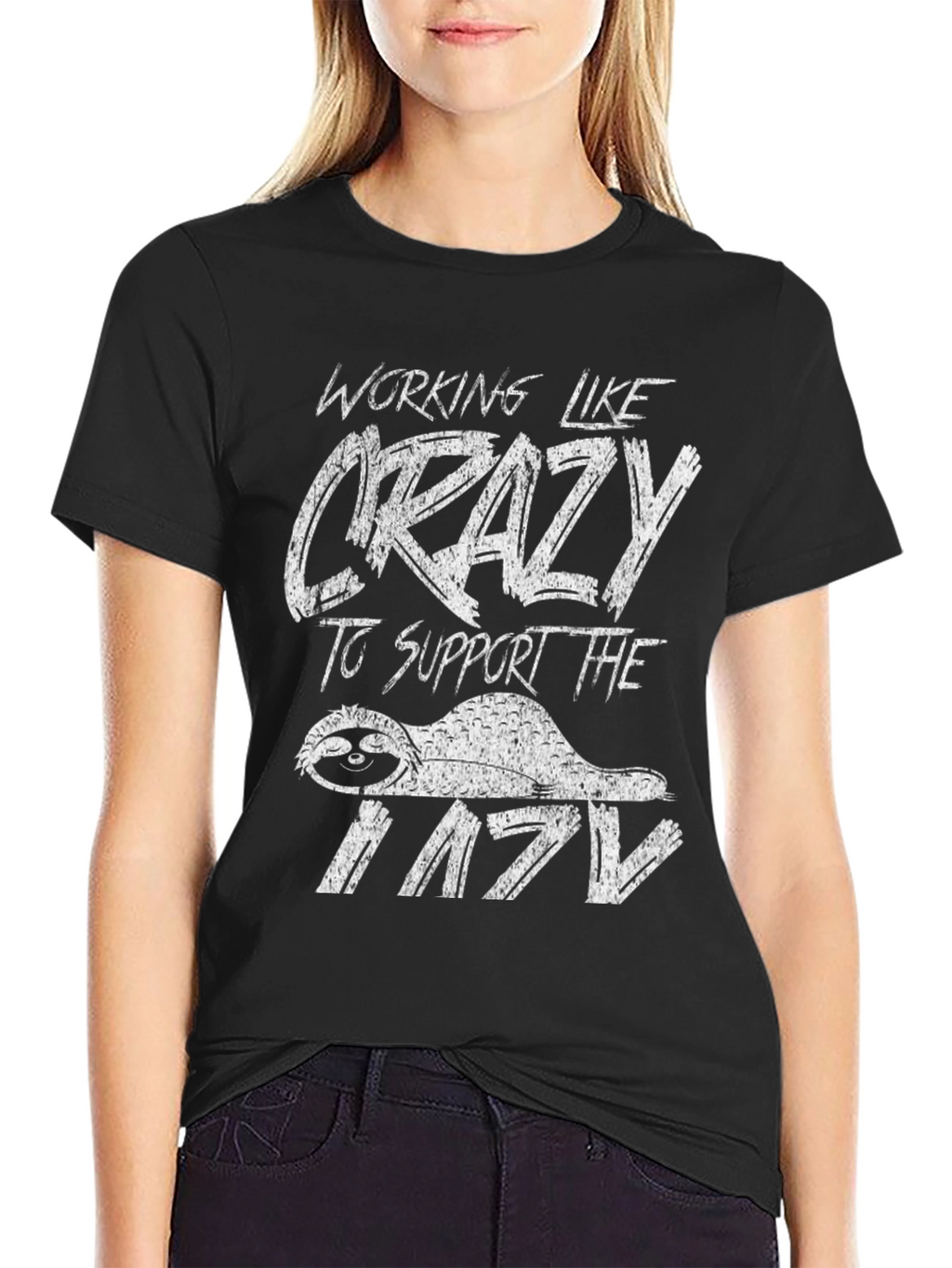 Funny Sloth Graphic T-Shirt - Working Like Crazy