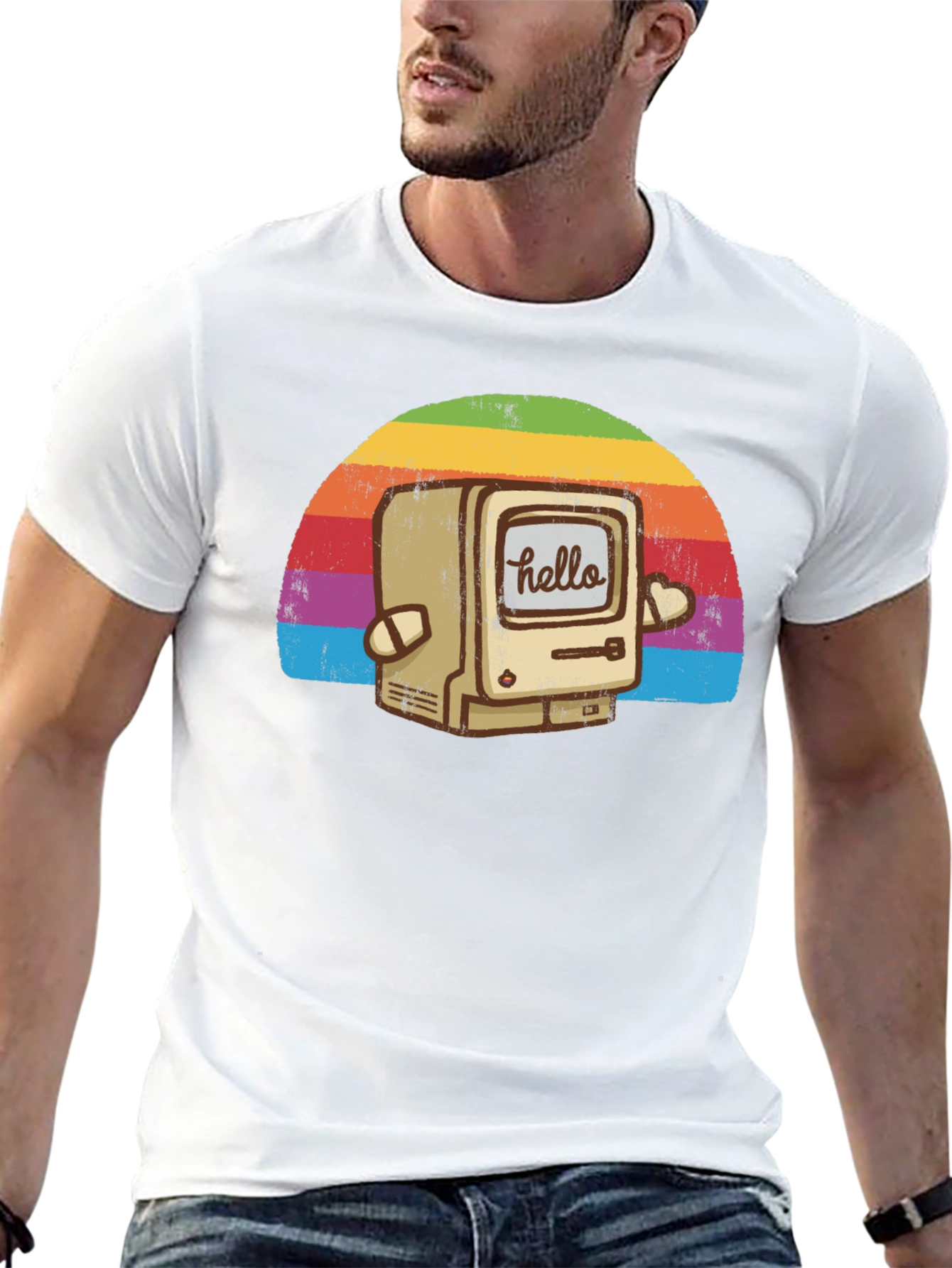 Retro Computer Rainbow T-Shirt - Hello Graphic Tee