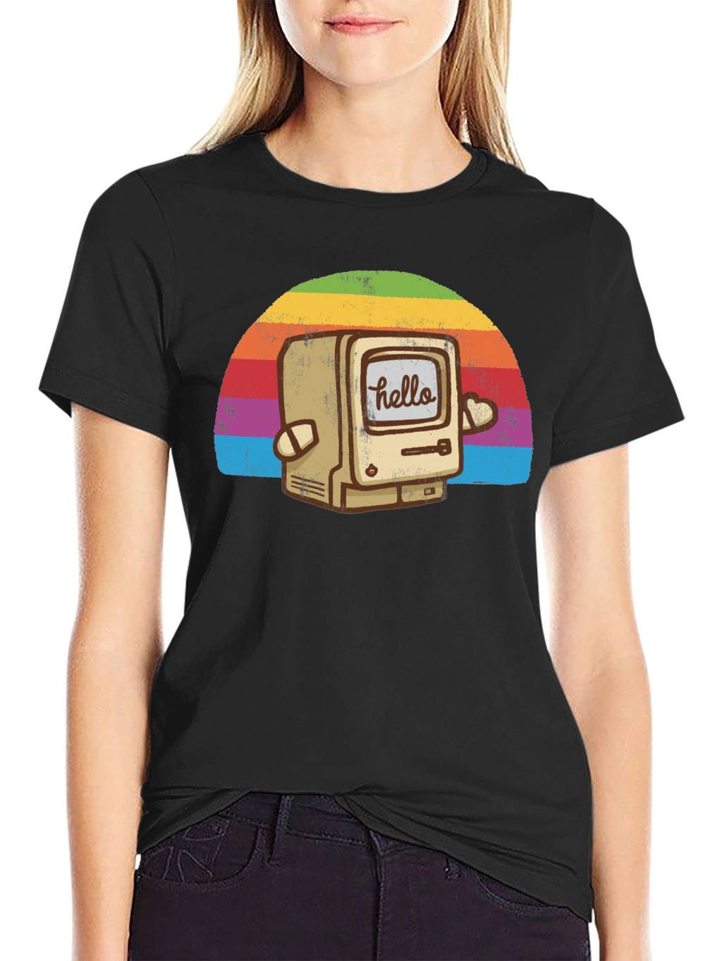Retro Computer Rainbow T-Shirt - Hello Graphic Tee