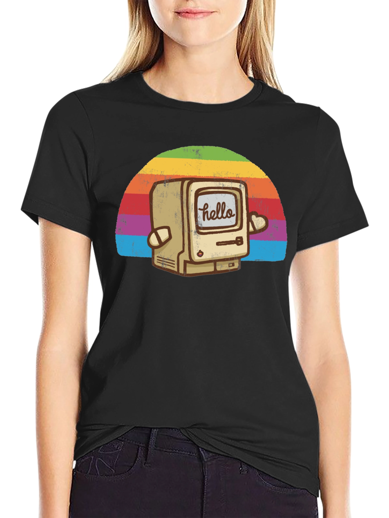 Retro Computer Rainbow T-Shirt - Hello Graphic Tee