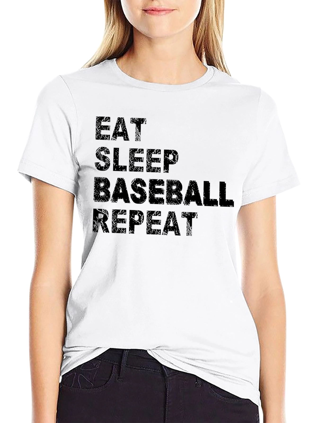 Eat Sleep Baseball Repeat Black Graphic T-Shirt