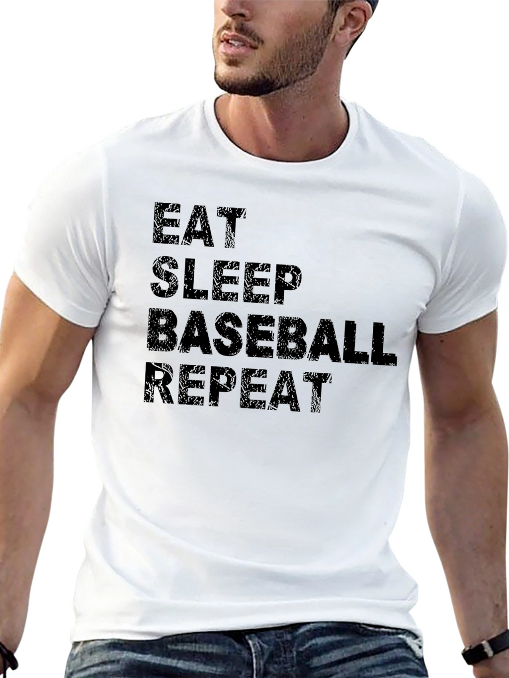 Eat Sleep Baseball Repeat Black Graphic T-Shirt