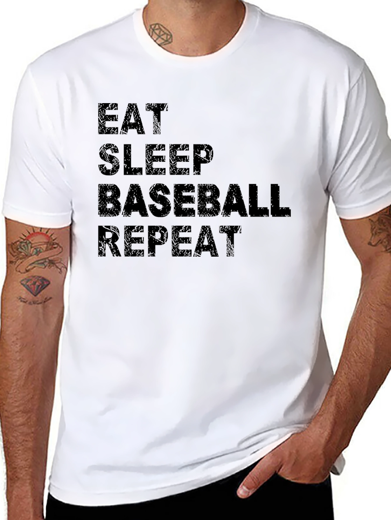 Eat Sleep Baseball Repeat Black Graphic T-Shirt