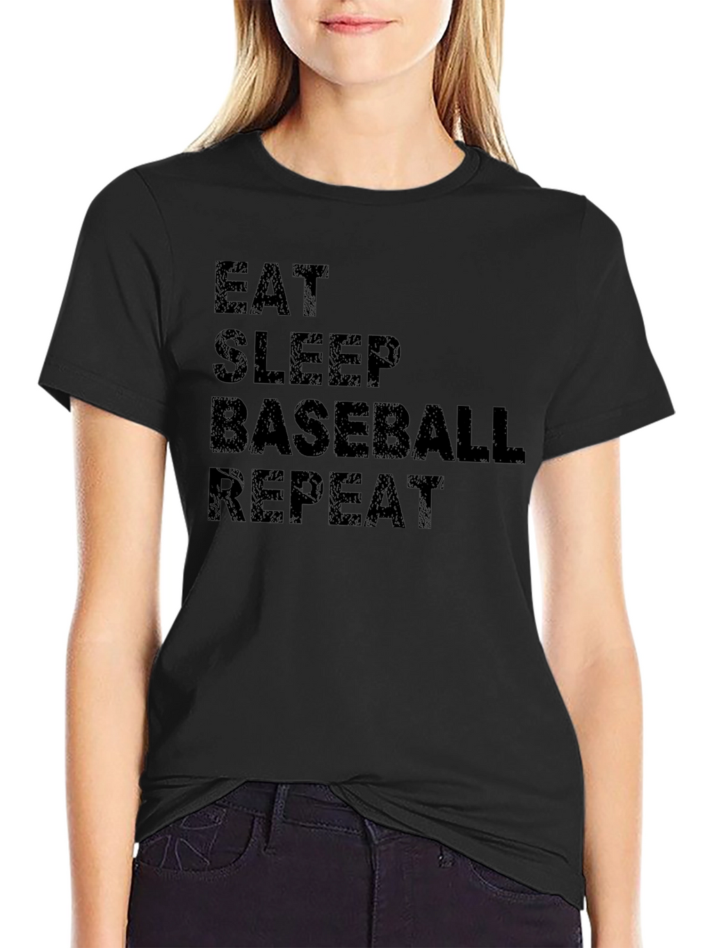 Eat Sleep Baseball Repeat Black Graphic T-Shirt