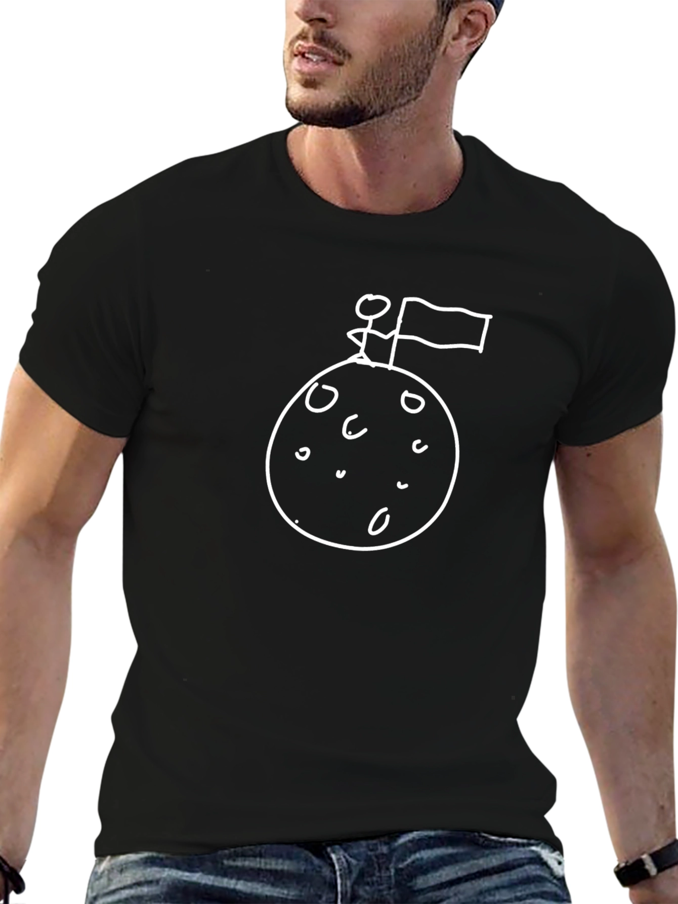Moon Landing Graphic Tee - Black Cotton T-Shirt