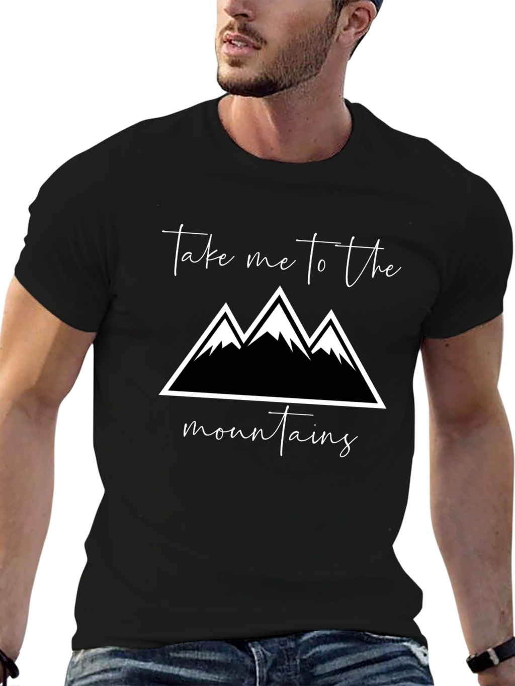 Mountains Graphic Tee - Black Cotton T-Shirt