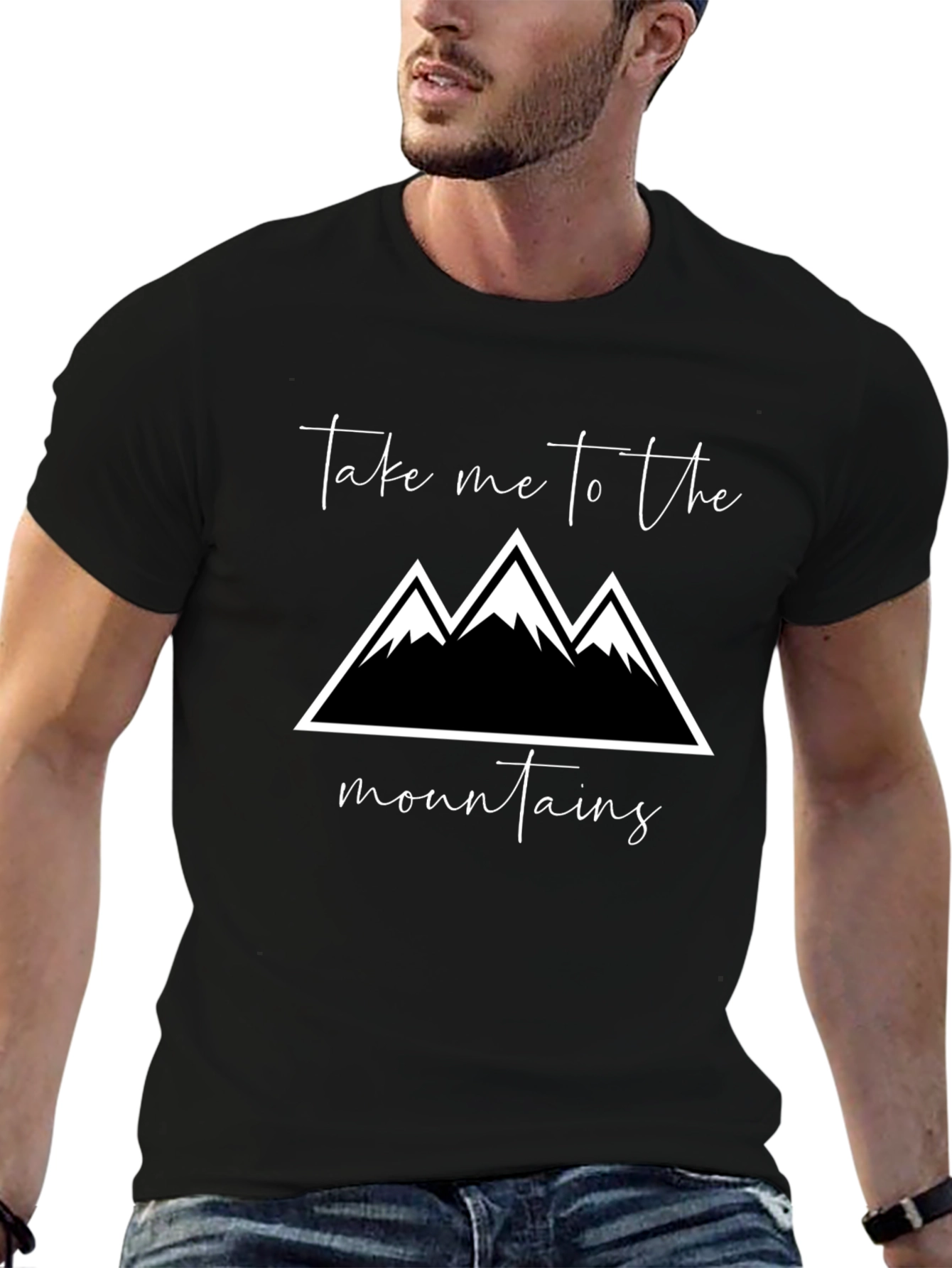 Mountains Graphic Tee - Black Cotton T-Shirt