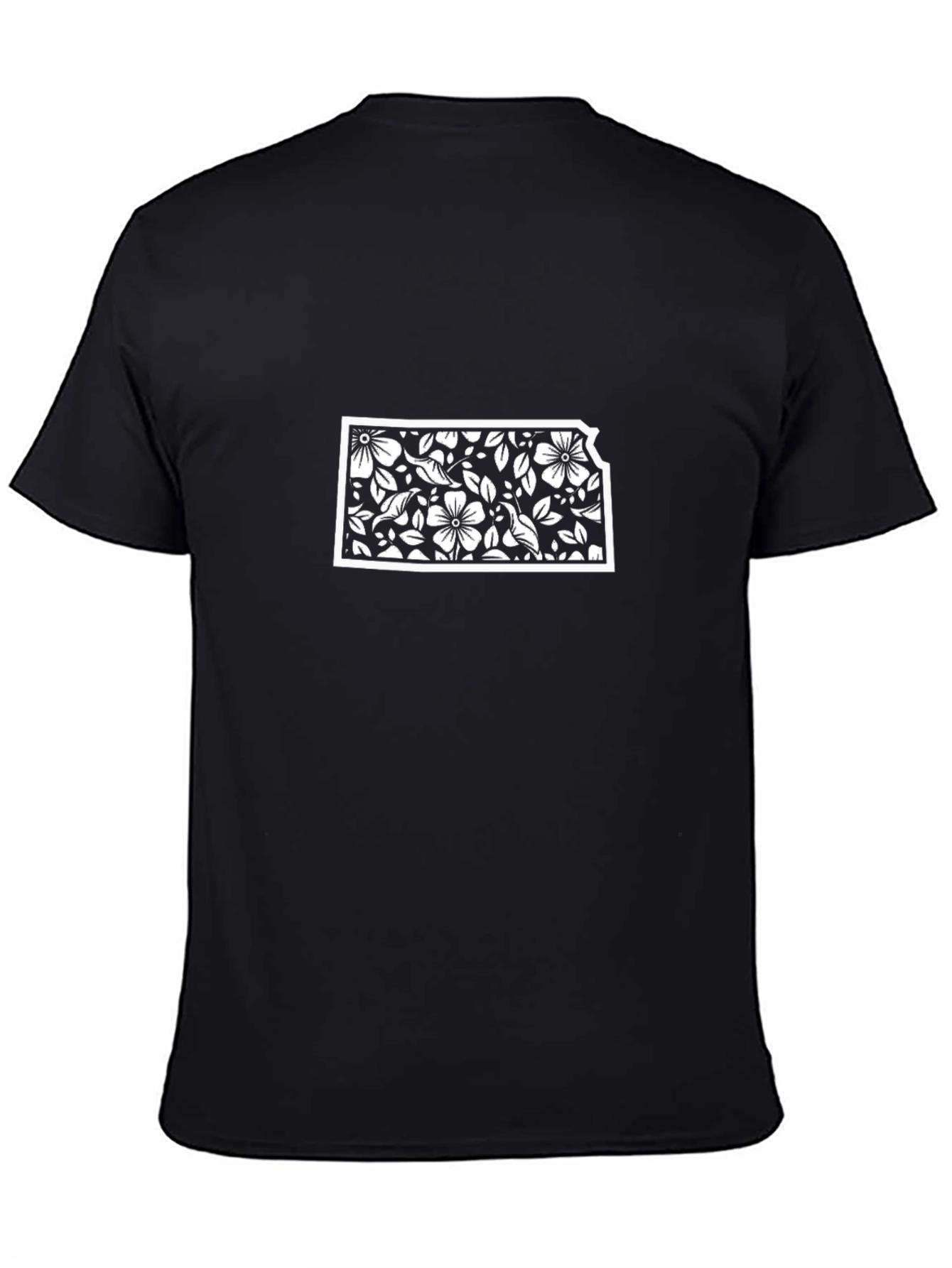 Floral Kansas State Outline Black T-Shirt