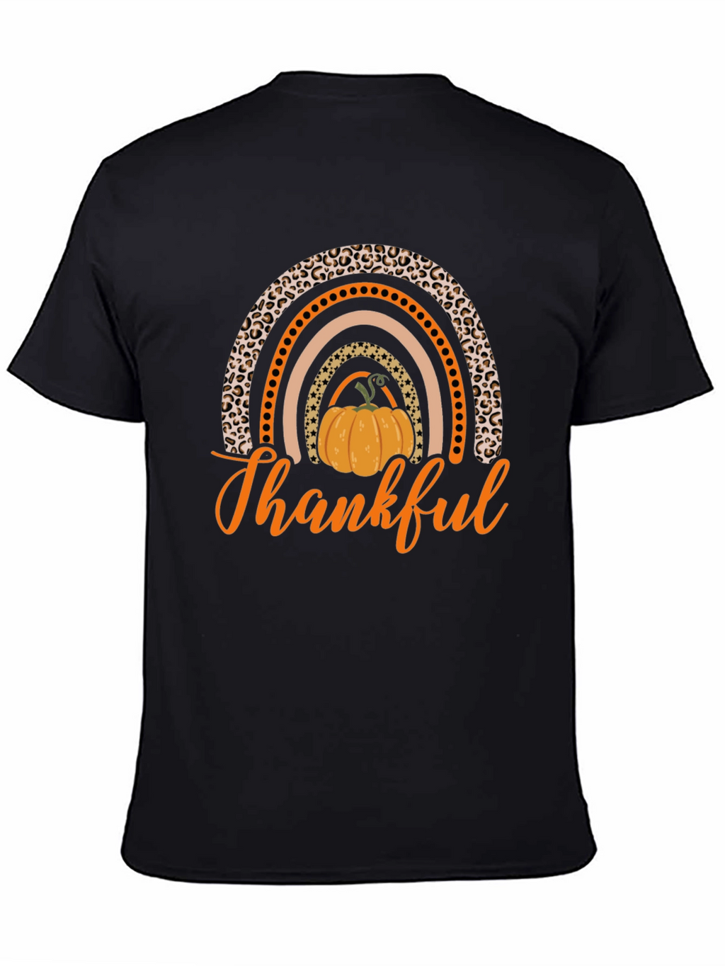 Thankful Pumpkin Rainbow Black T-Shirt