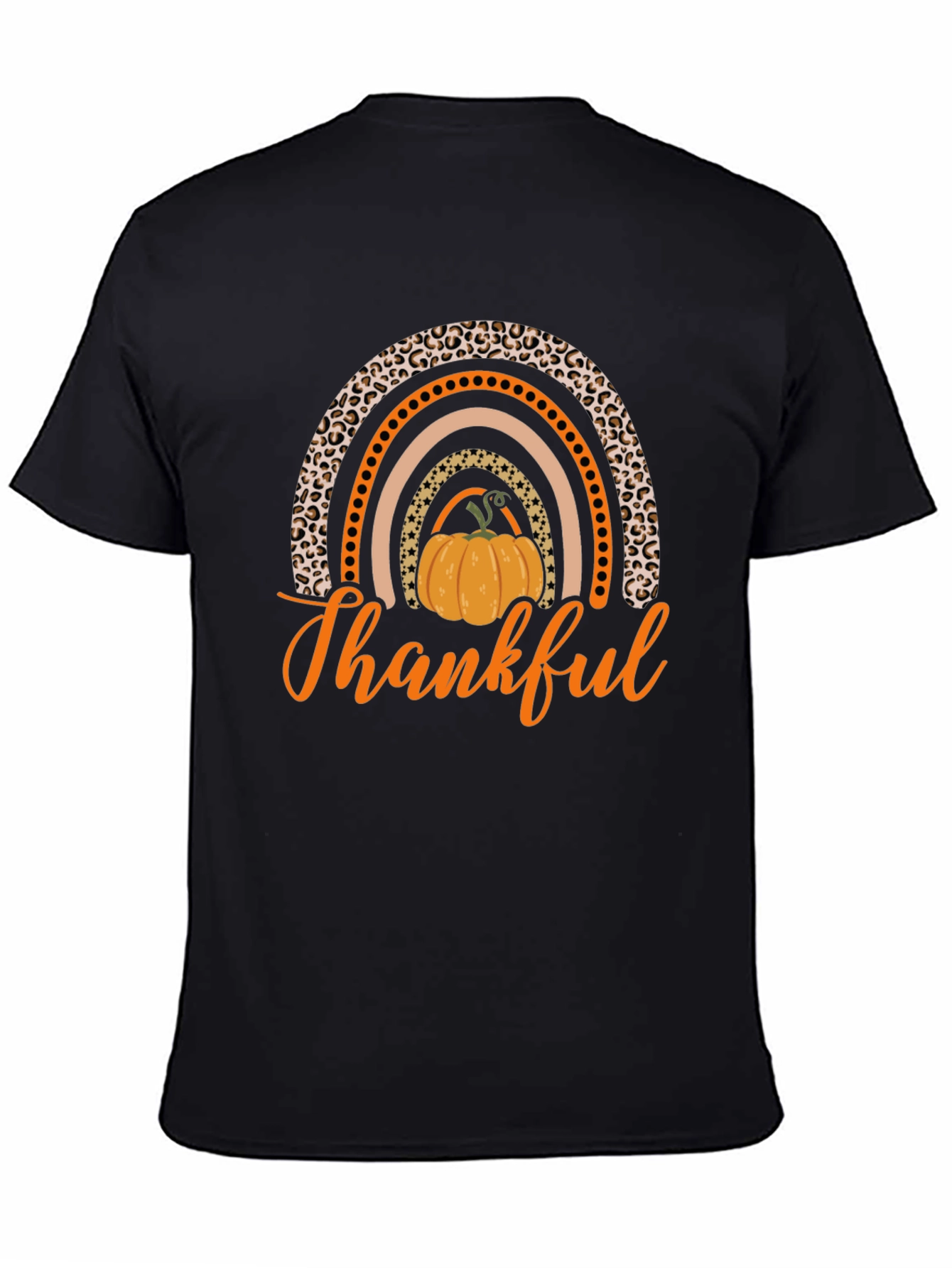 Thankful Pumpkin Rainbow Black T-Shirt