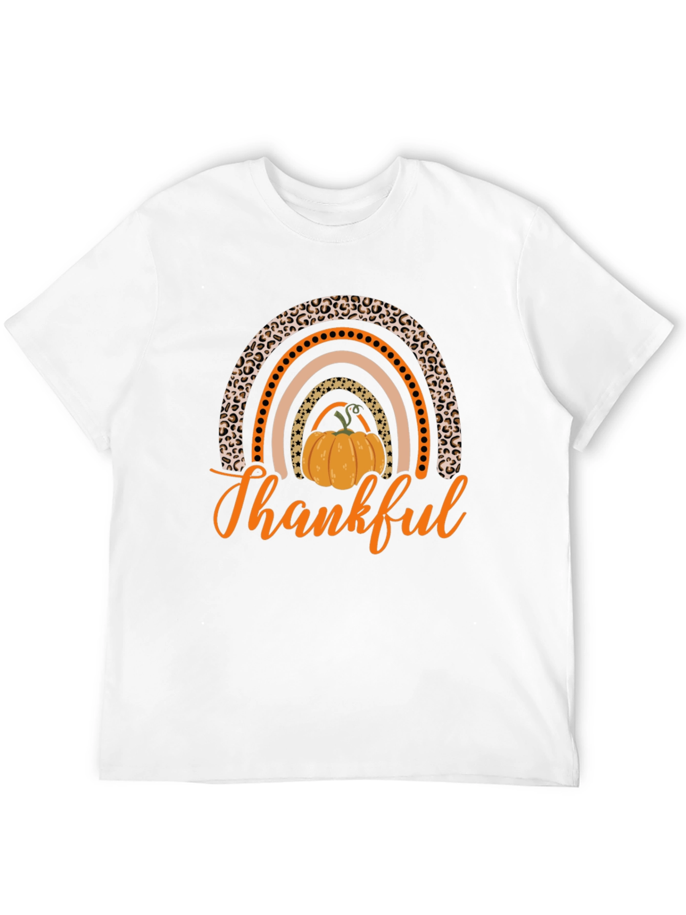Thankful Pumpkin Rainbow Black T-Shirt