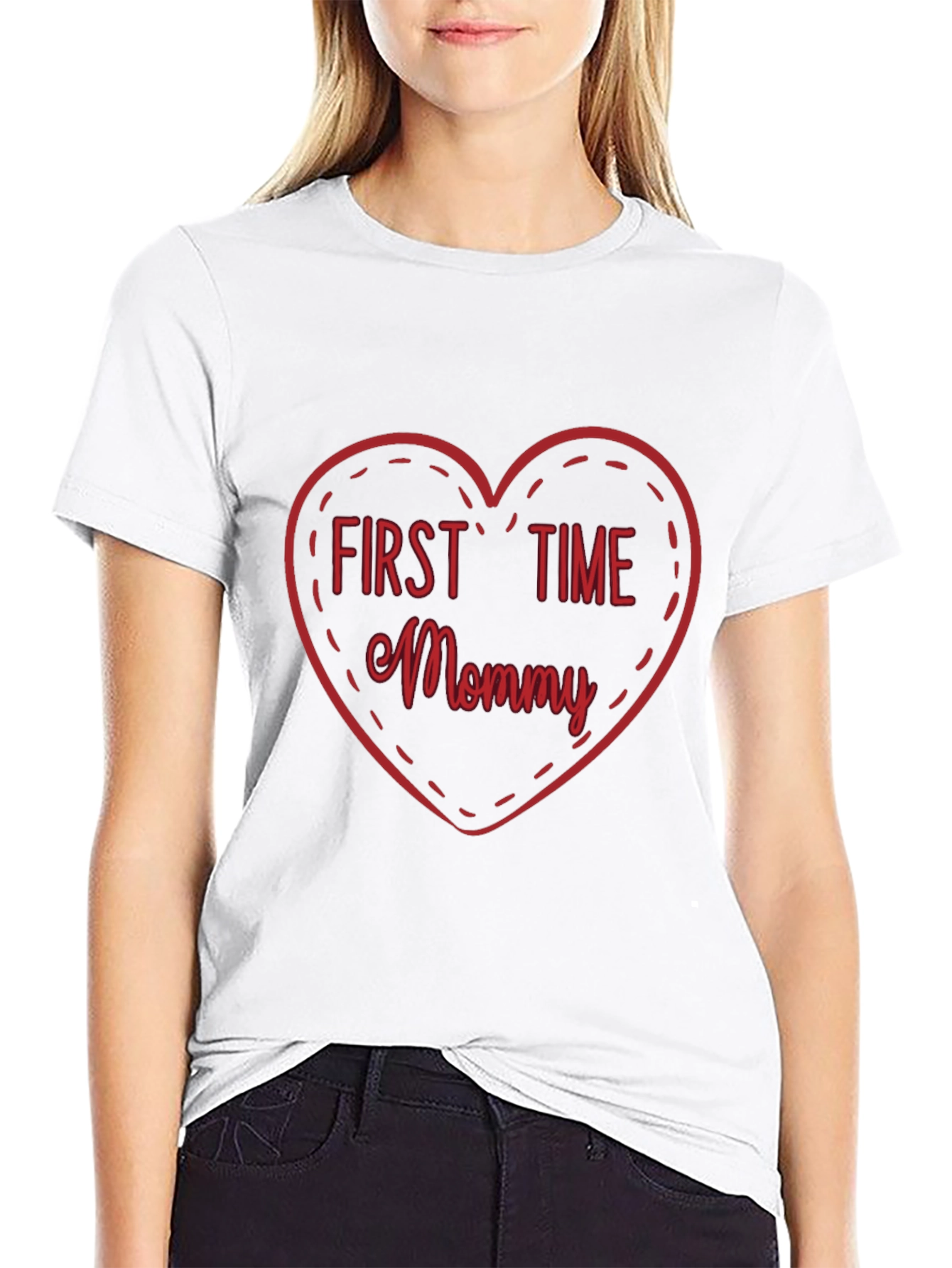 First Time Mommy Heart Tee - Soft Black T-Shirt