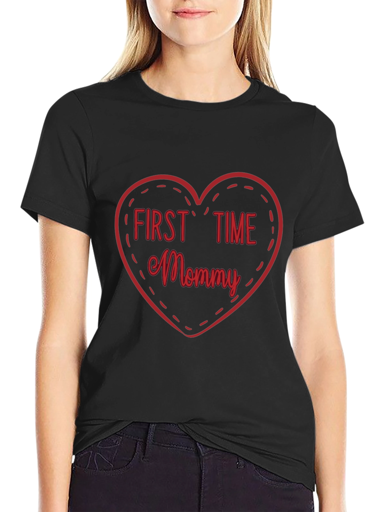 First Time Mommy Heart Tee - Soft Black T-Shirt