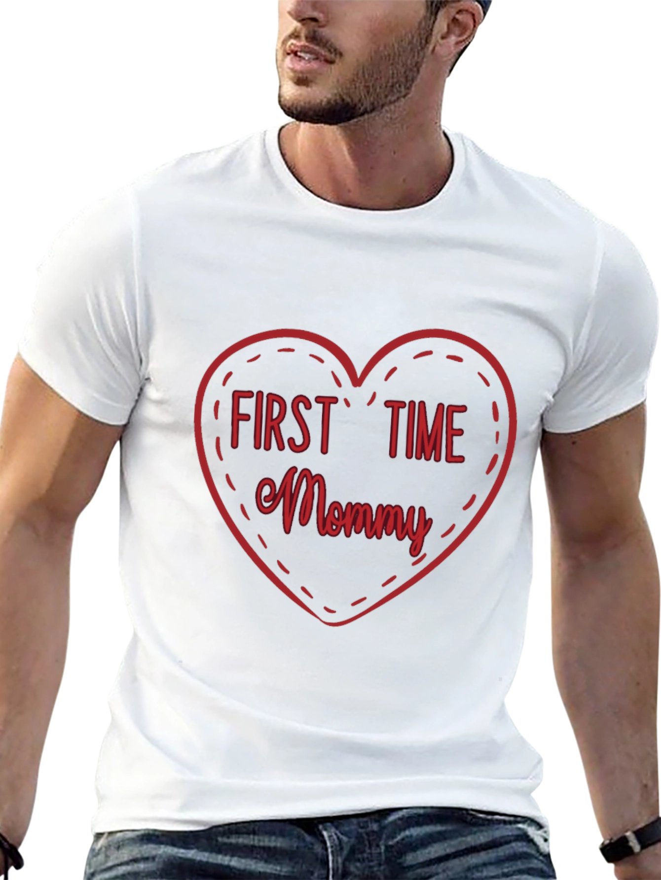 First Time Mommy Heart Tee - Soft Black T-Shirt