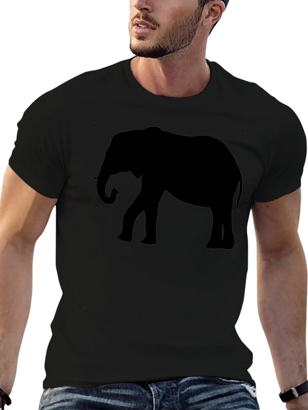 Elephant Silhouette Graphic Tee - Black Cotton T-Shirt