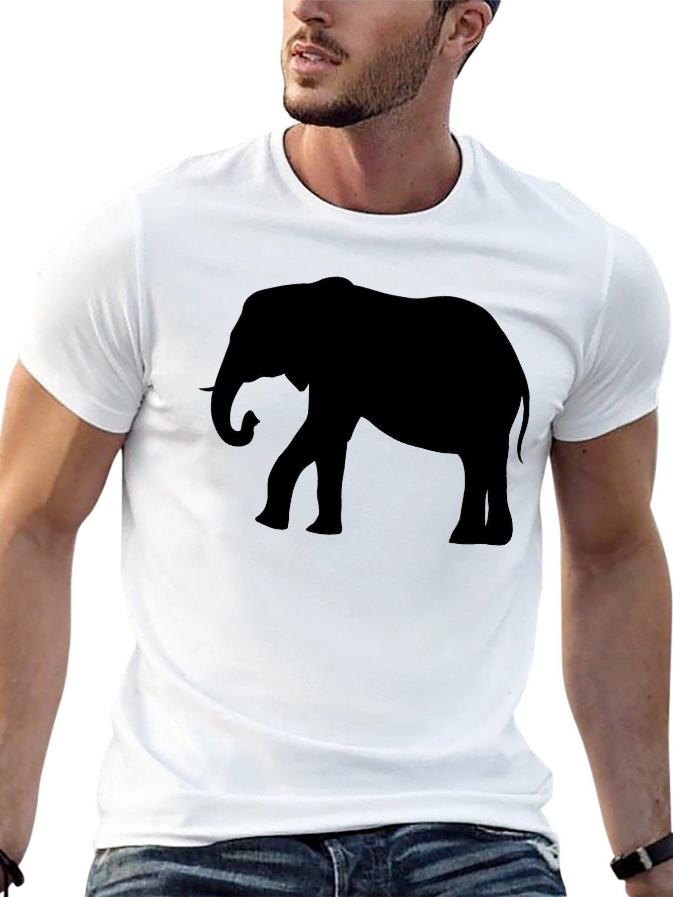 Elephant Silhouette Graphic Tee - Black Cotton T-Shirt