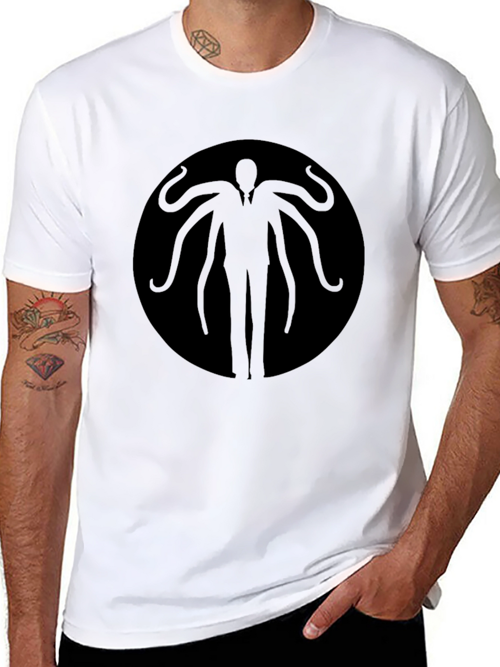 Slender Man Graphic Tee - Black Cotton Blend
