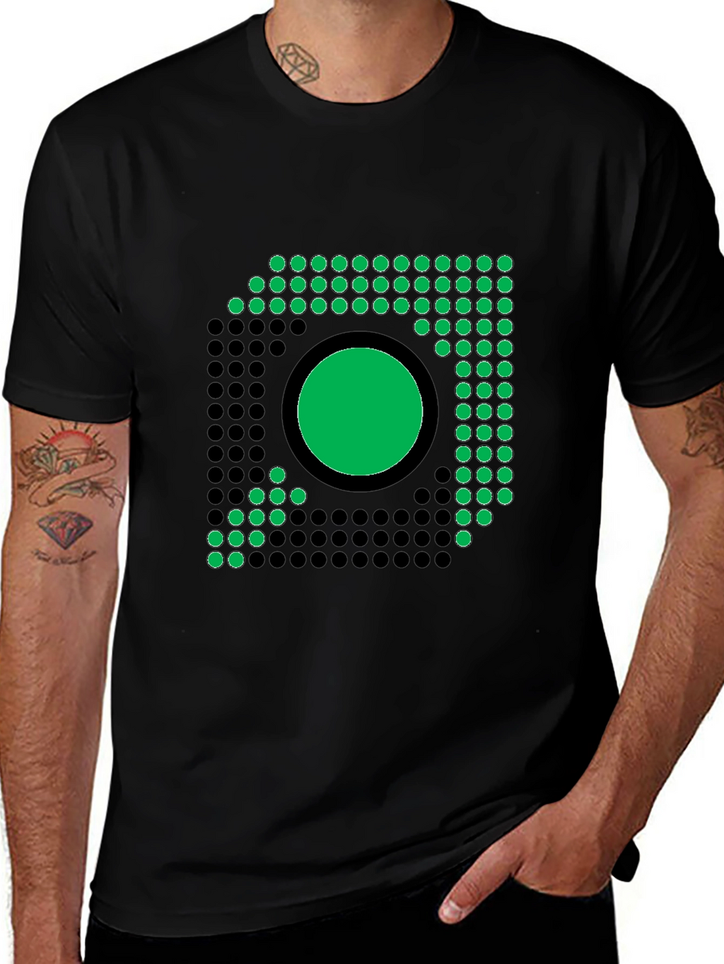 Modern Geometric Graphic Tee - Black