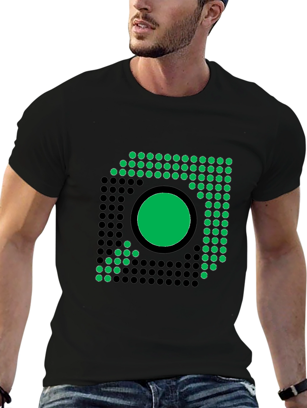 Modern Geometric Graphic Tee - Black
