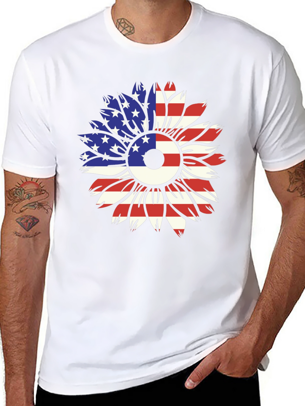 USA Flag Sunflower Graphic Tee