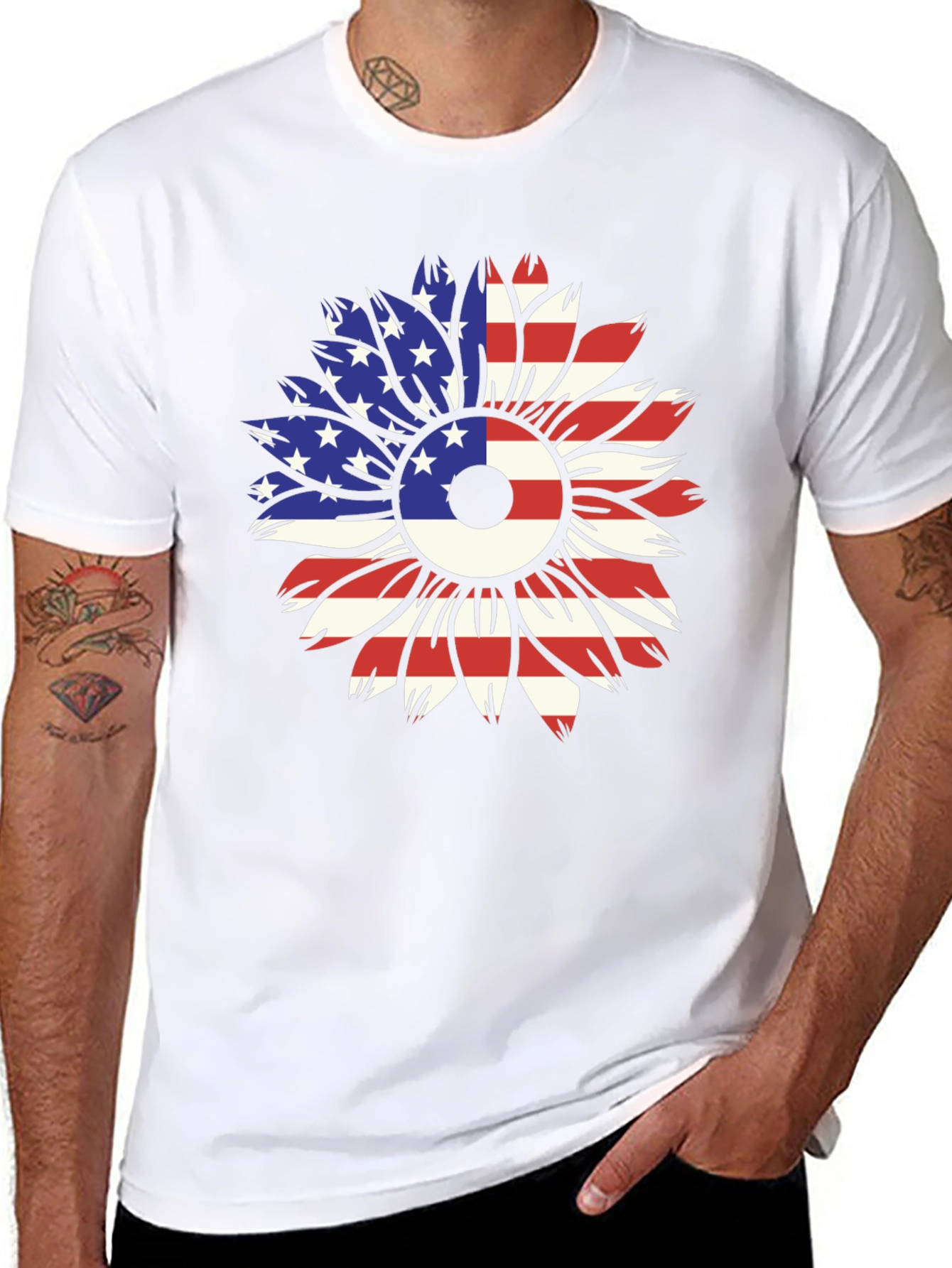 USA Flag Sunflower Graphic Tee