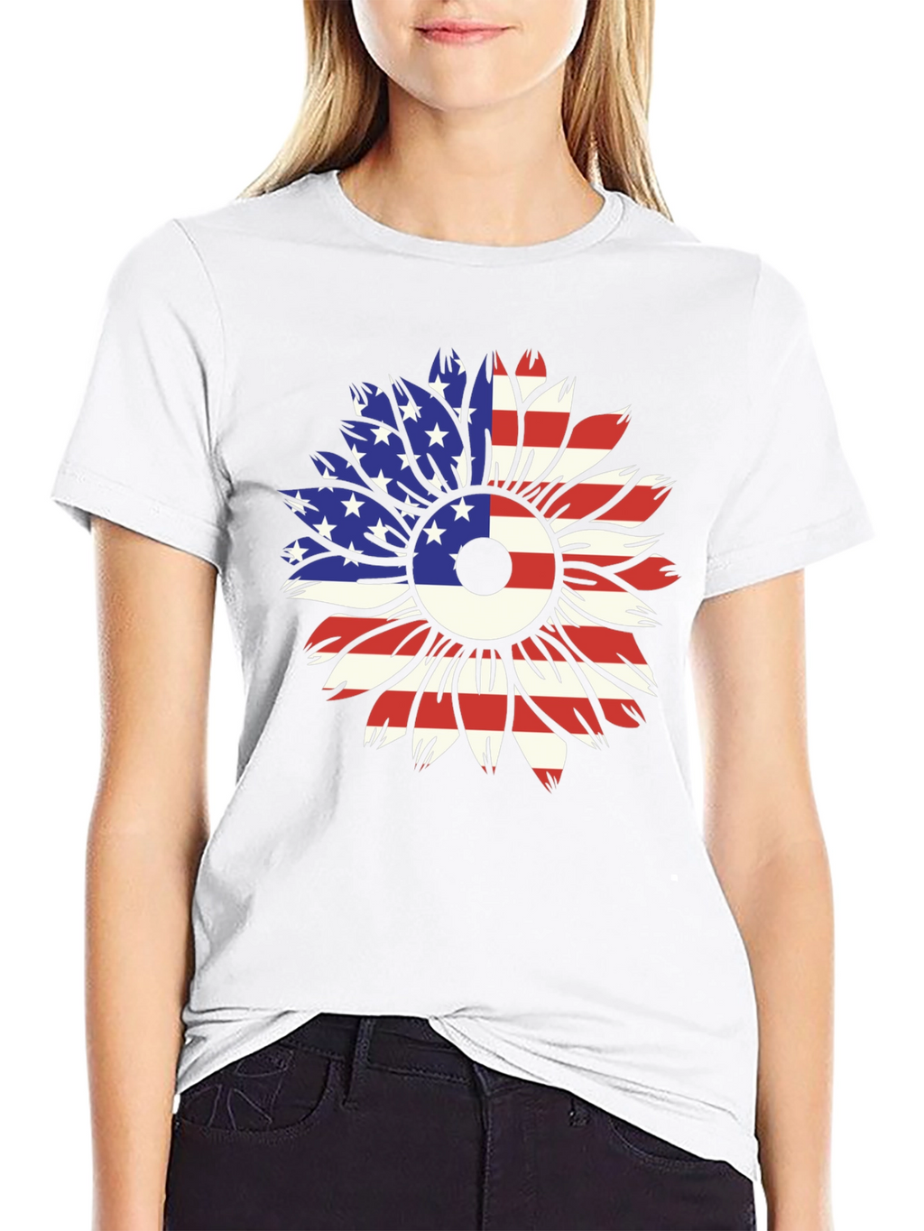 USA Flag Sunflower Graphic Tee