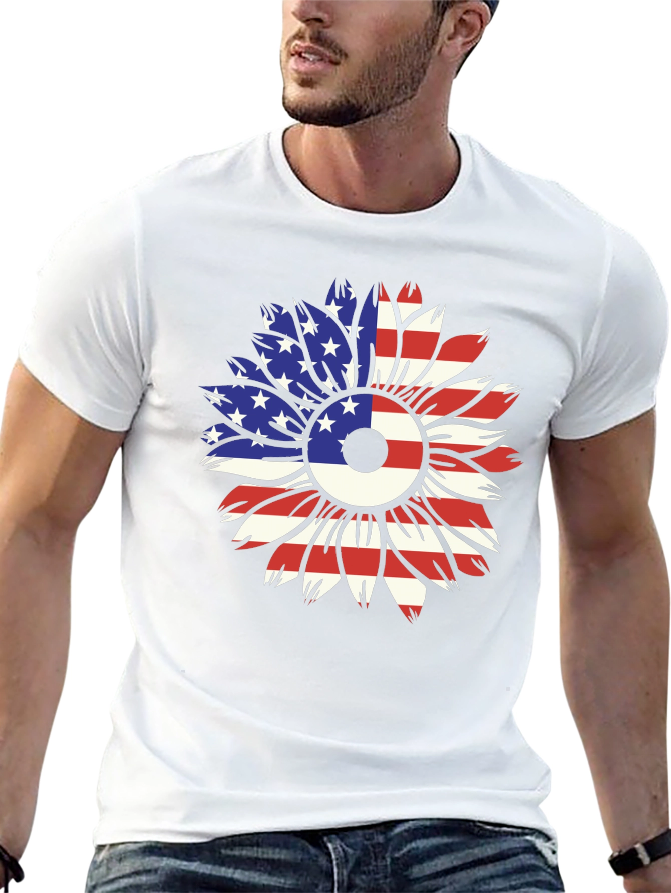 USA Flag Sunflower Graphic Tee
