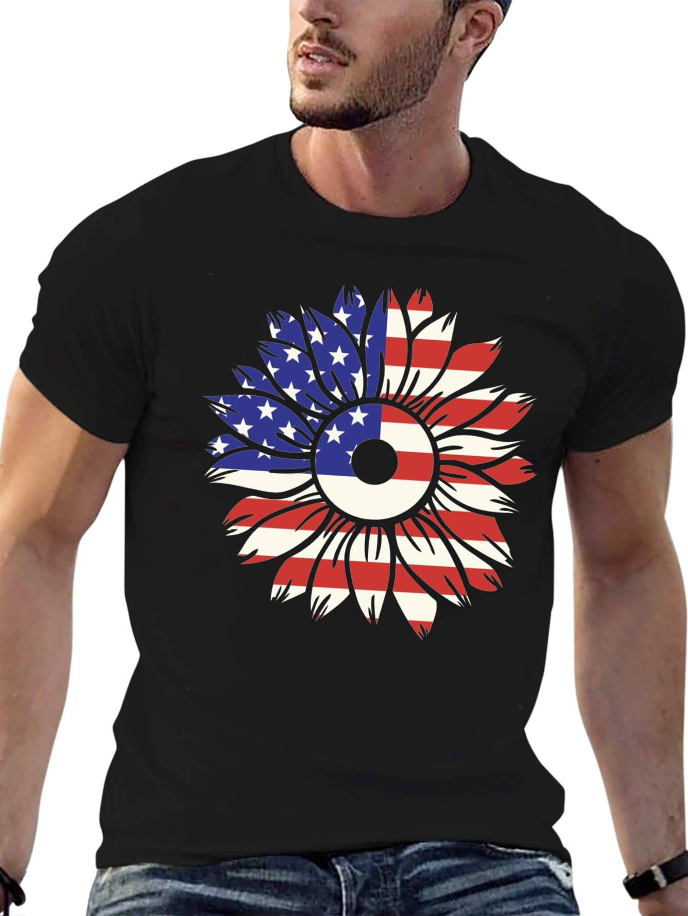 USA Flag Sunflower Graphic Tee