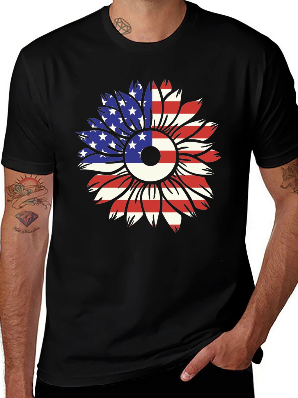 USA Flag Sunflower Graphic Tee