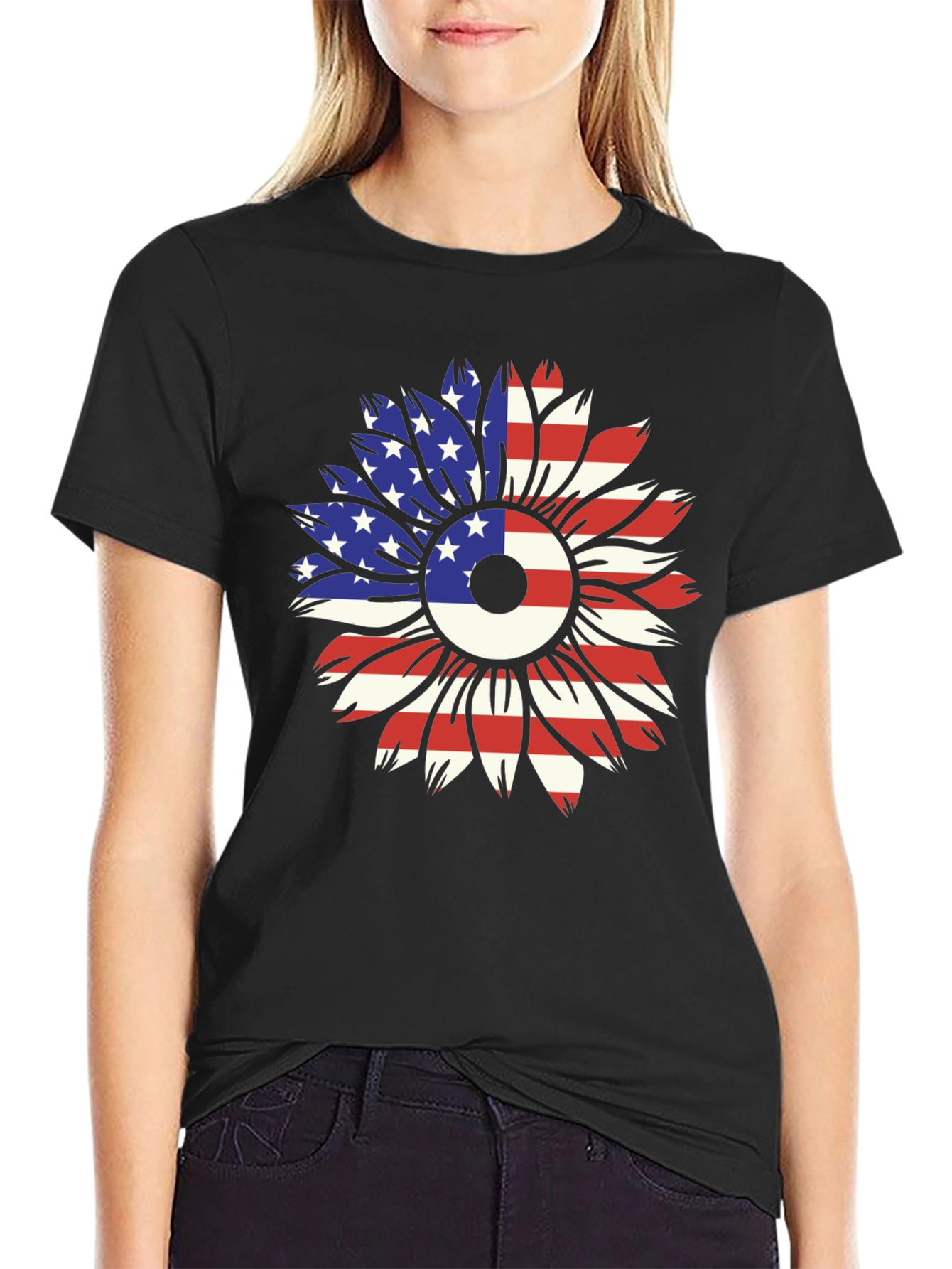 USA Flag Sunflower Graphic Tee