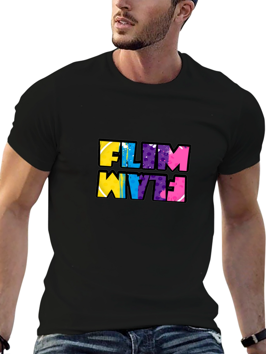 Funky Flim Flam Graphic Tee - Black Cotton T-Shirt
