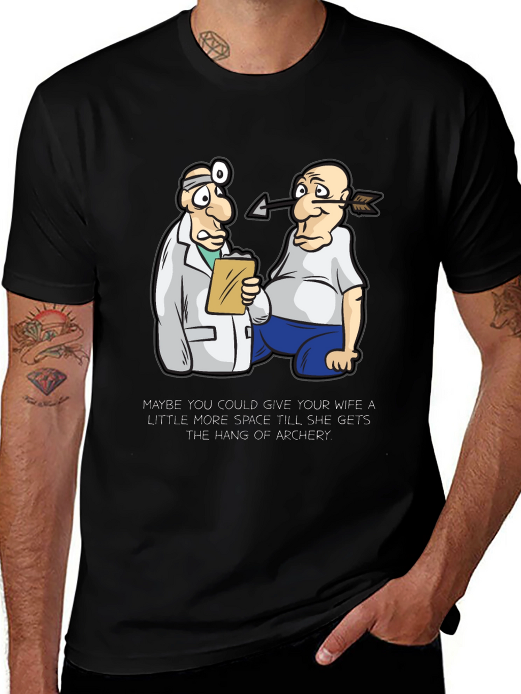 Archery Humor T-Shirt - Arrow Injury Cartoon