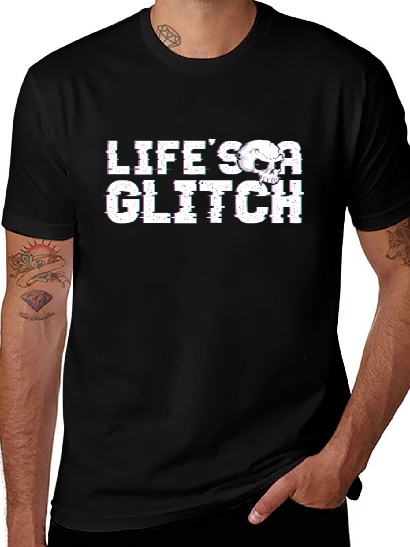 Lifes a Glitch Graphic Tee - Skull Design