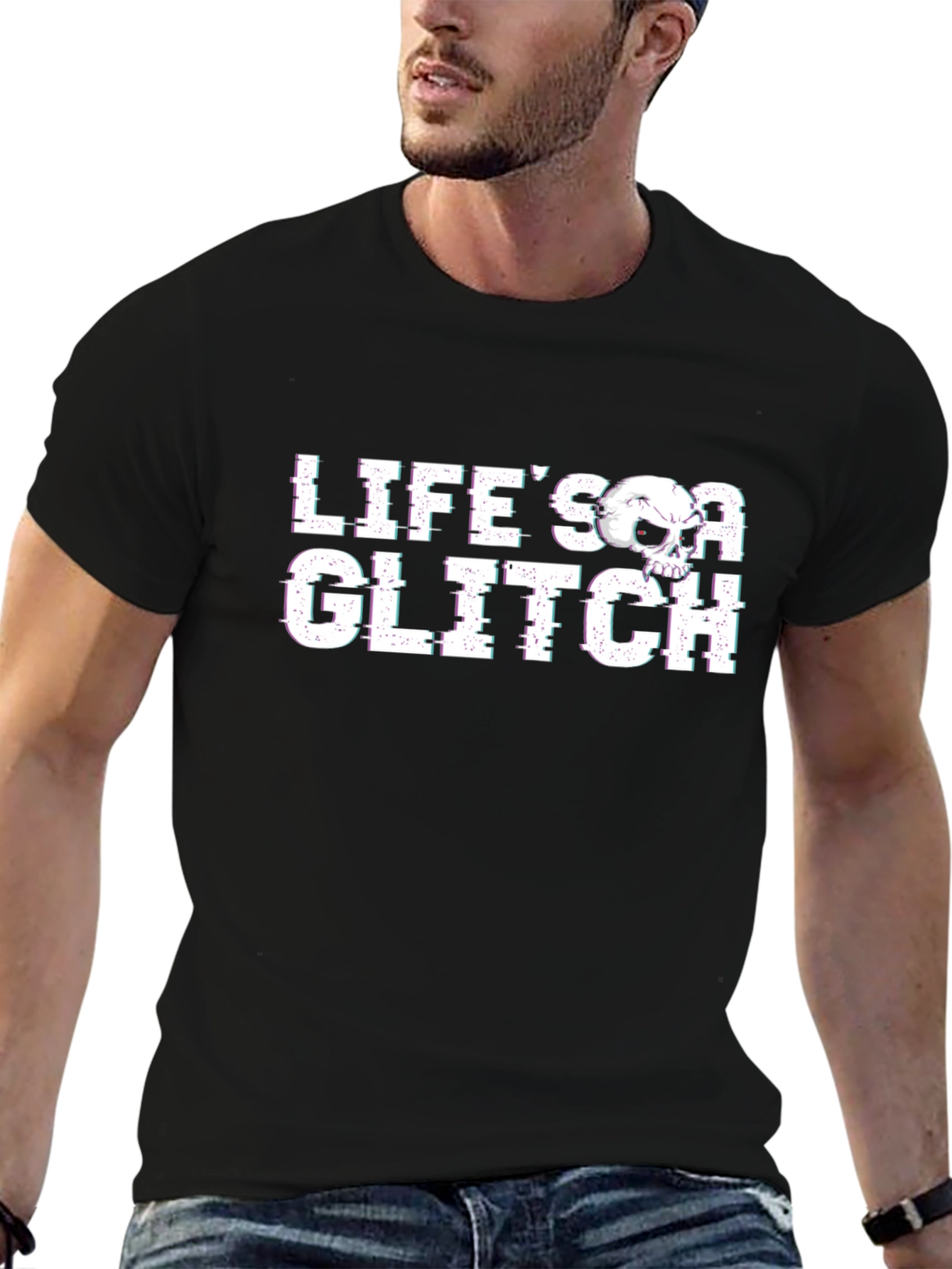 Lifes a Glitch Graphic Tee - Skull Design