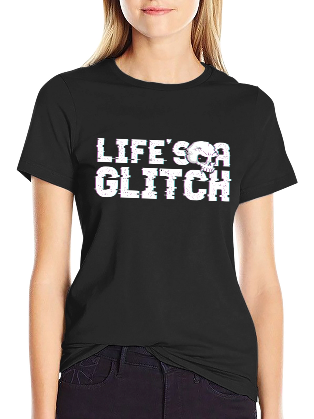 Lifes a Glitch Graphic Tee - Skull Design