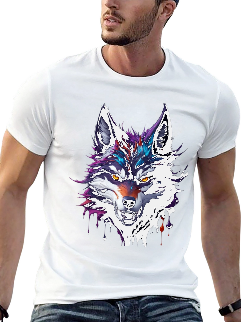 Abstract Wolf Graphic Tee - Mens Black T-Shirt