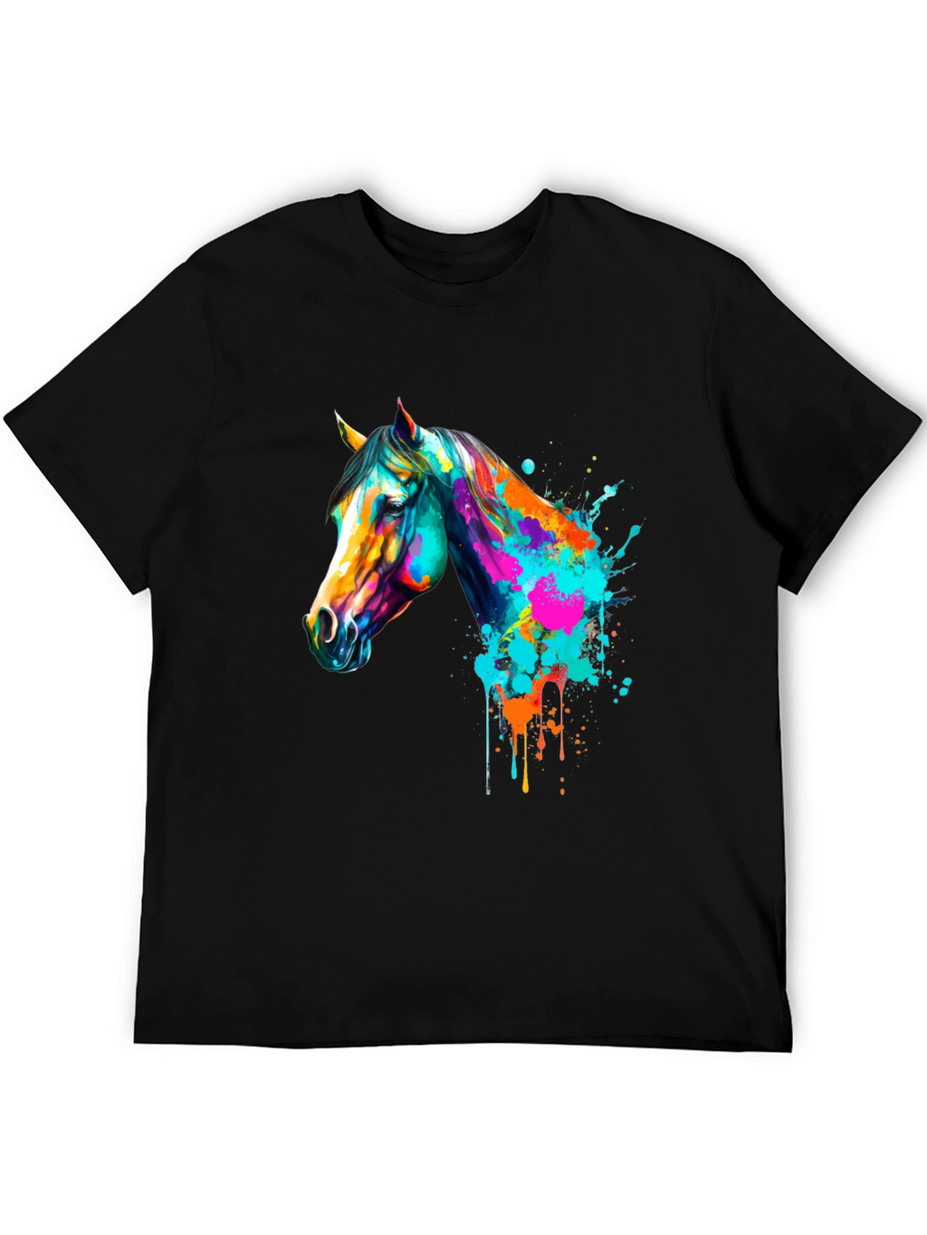 Vibrant Horse Graphic Print Mens Black T-Shirt