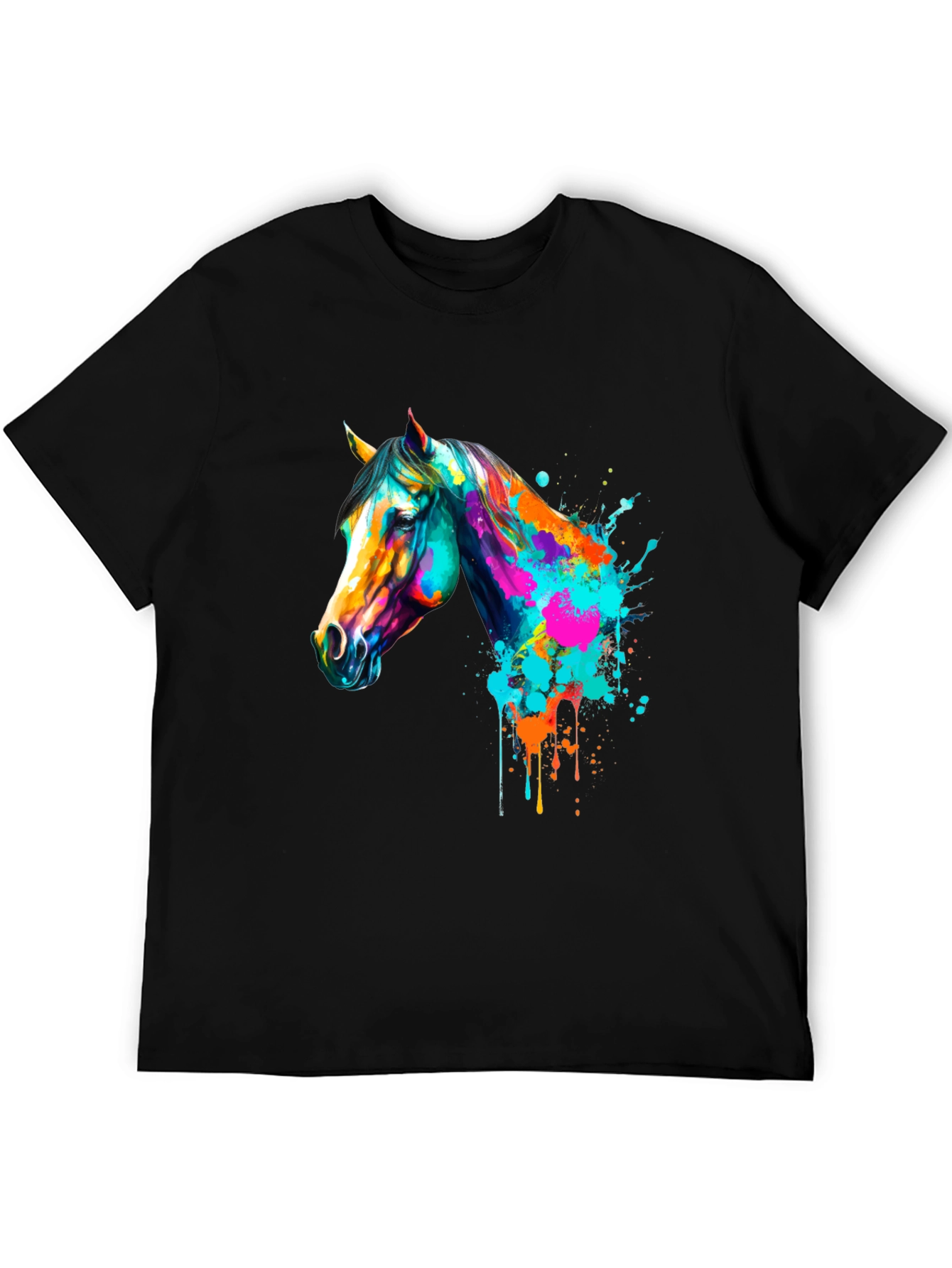 Vibrant Horse Graphic Print Mens Black T-Shirt