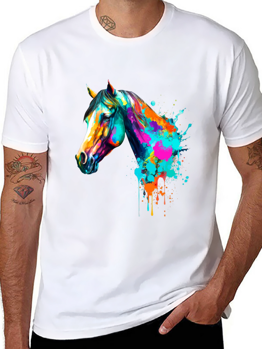 Vibrant Horse Graphic Print Mens Black T-Shirt