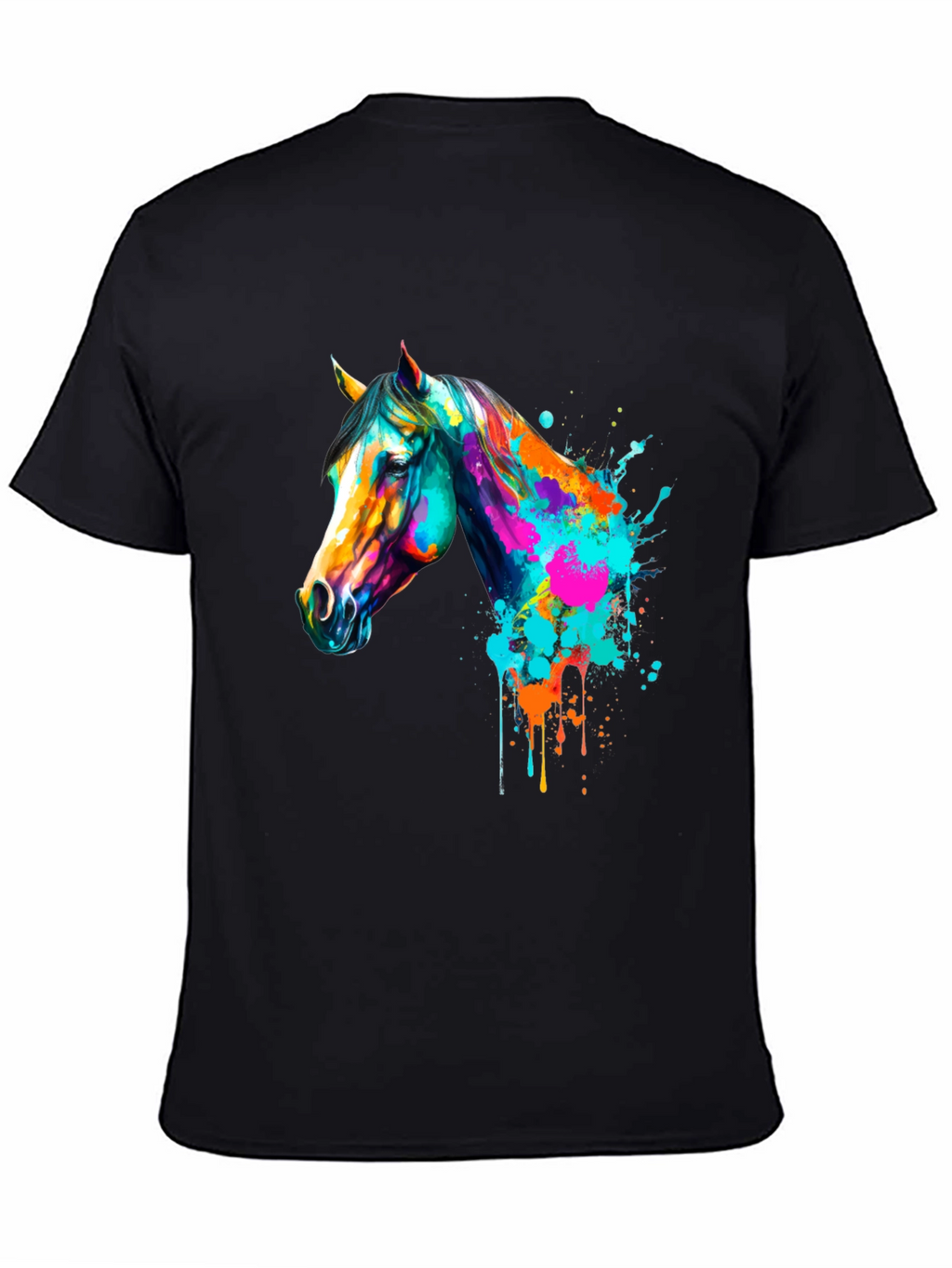 Vibrant Horse Graphic Print Mens Black T-Shirt