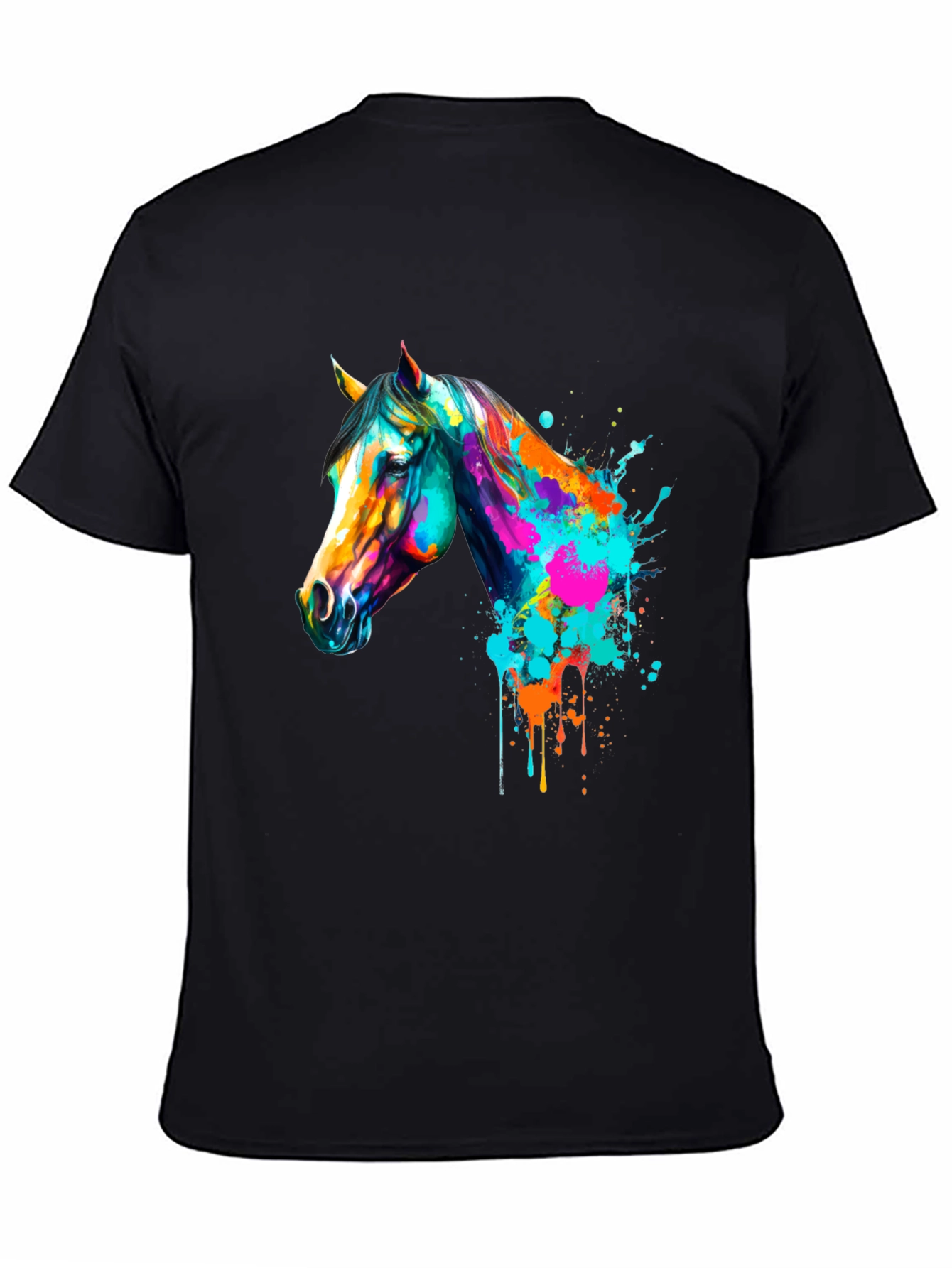Vibrant Horse Graphic Print Mens Black T-Shirt