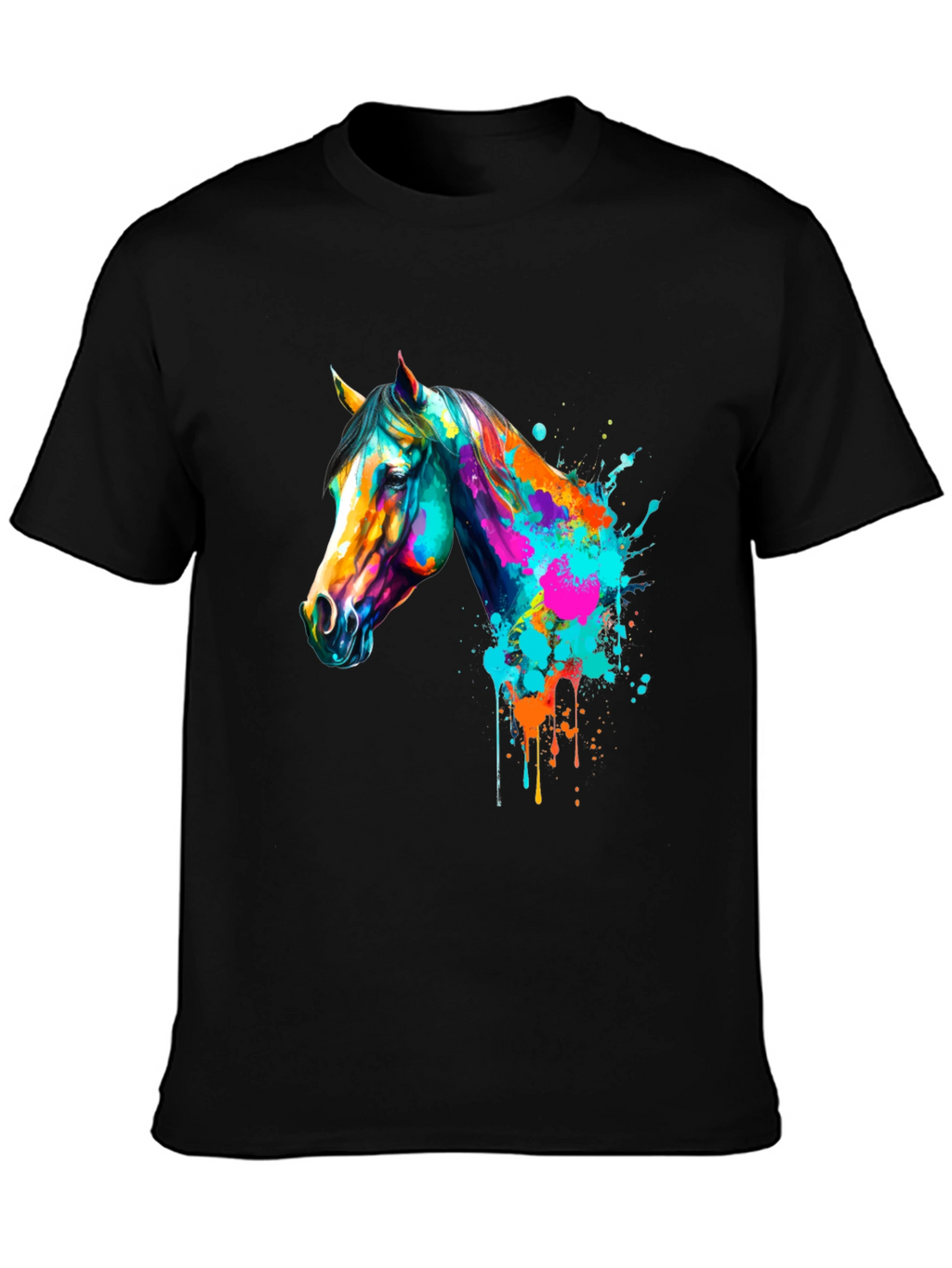 Vibrant Horse Graphic Print Mens Black T-Shirt