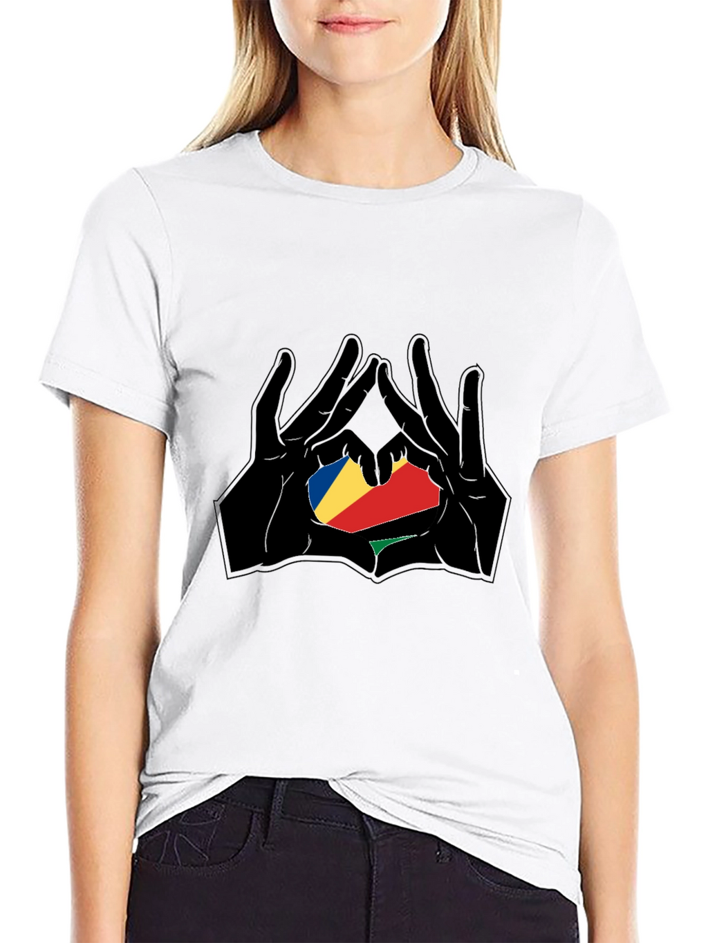 Seychelles Flag Heart Hands T-Shirt