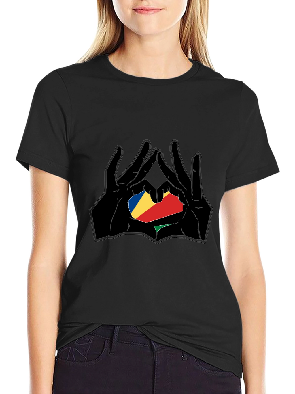 Seychelles Flag Heart Hands T-Shirt